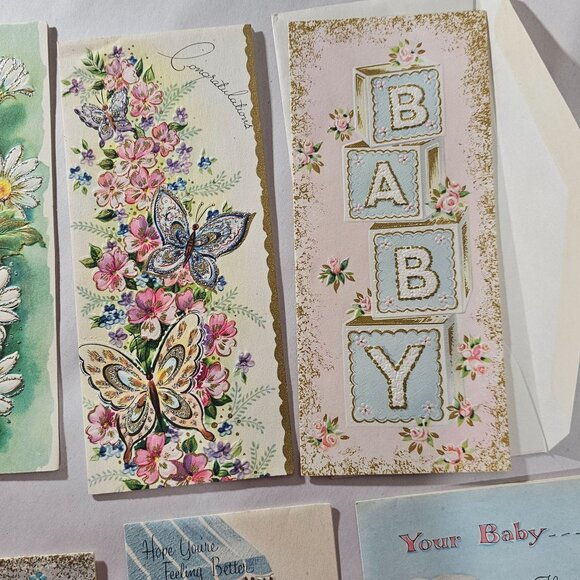 50s Greeting Cards Congratulations baby get well theme set/7 vtg pastel ephemera - Picture 2 of 12
